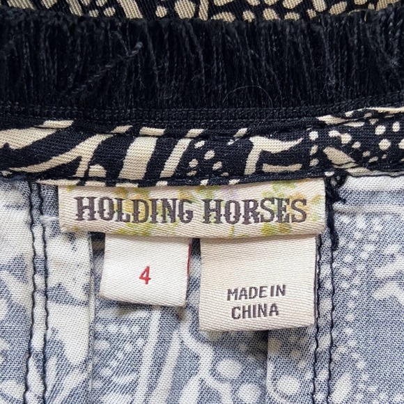 Holding Horses Anthropologie Dress Size 4 Black Tan Cream Floral Midi Sleveless - Picture 7 of 9
